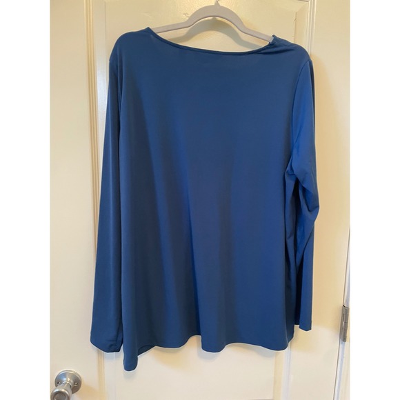 Susan Graver Womens 1X Liquid Knit Peacock Blue Long Sleeve Keyhole Blouse Top - Picture 2 of 5